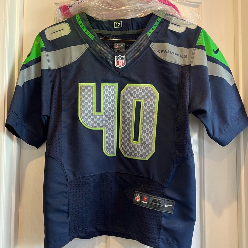 35. NFL Seahawks Coleman Jersey Navy Blue Green, and Gray